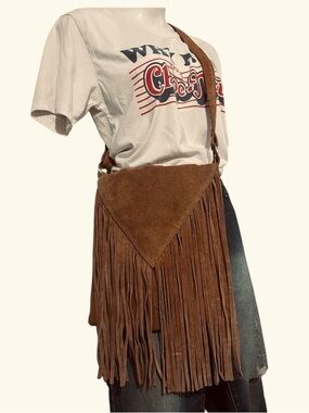 Earthbound Carmel Suede Leather Fringe Hobo Crossbody Women's Boho Shoulder Bag